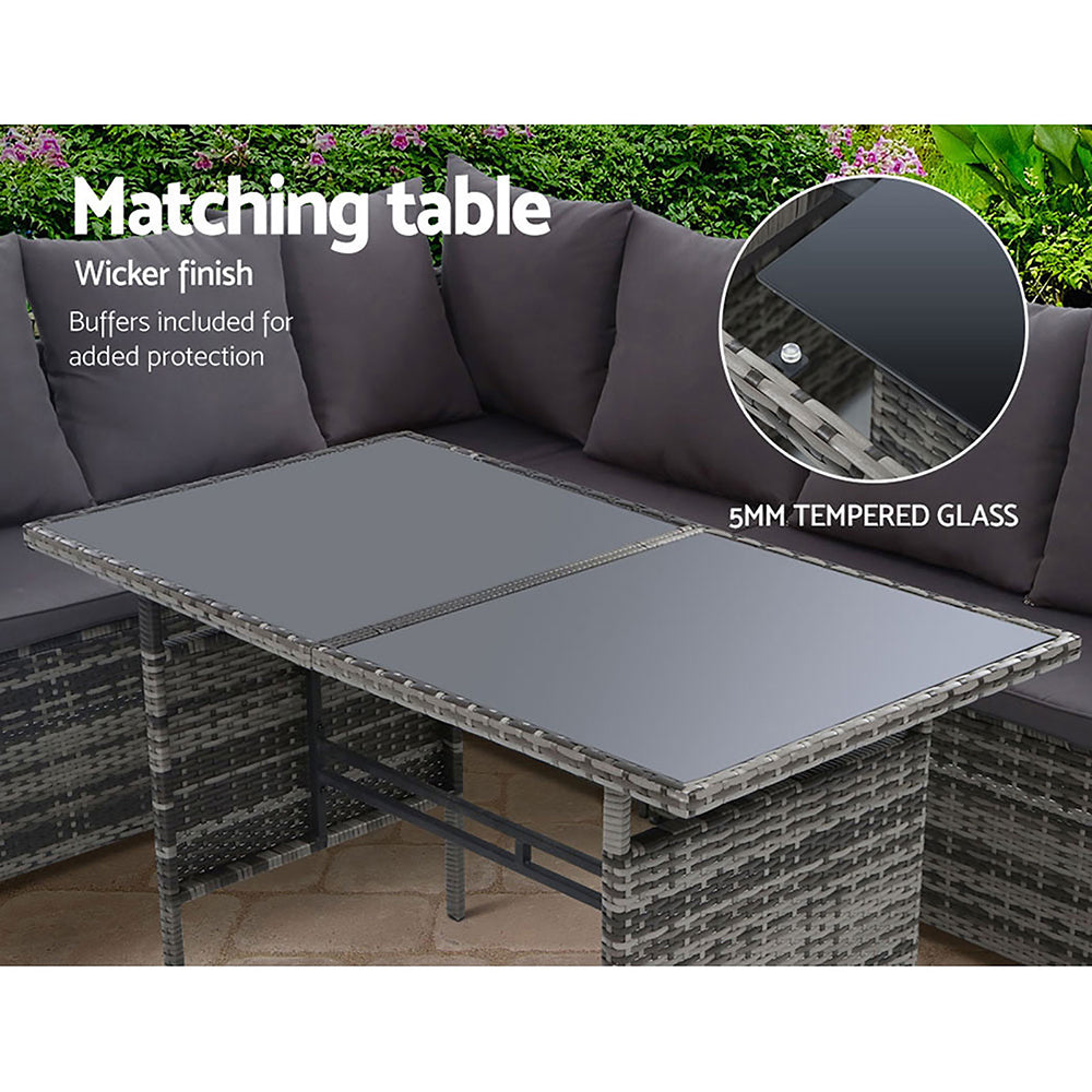 Marlook Outdoor Dining Set Sofa Lounge Setting Chairs Table Ottoman Grey Cover
