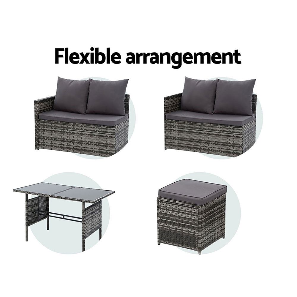 Marlook Outdoor Dining Set Sofa Lounge Setting Chairs Table Ottoman Grey Cover