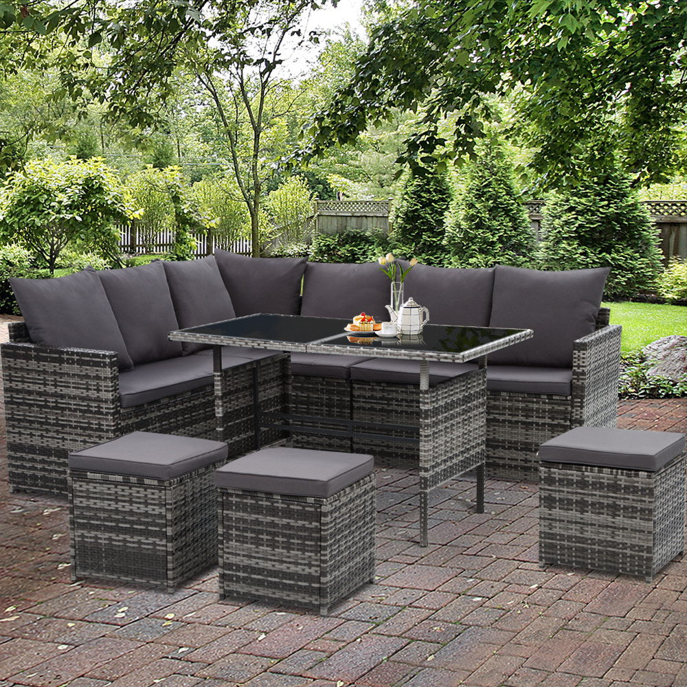 Marlook Outdoor Dining Set Sofa Lounge Setting Chairs Table Ottoman Grey Cover