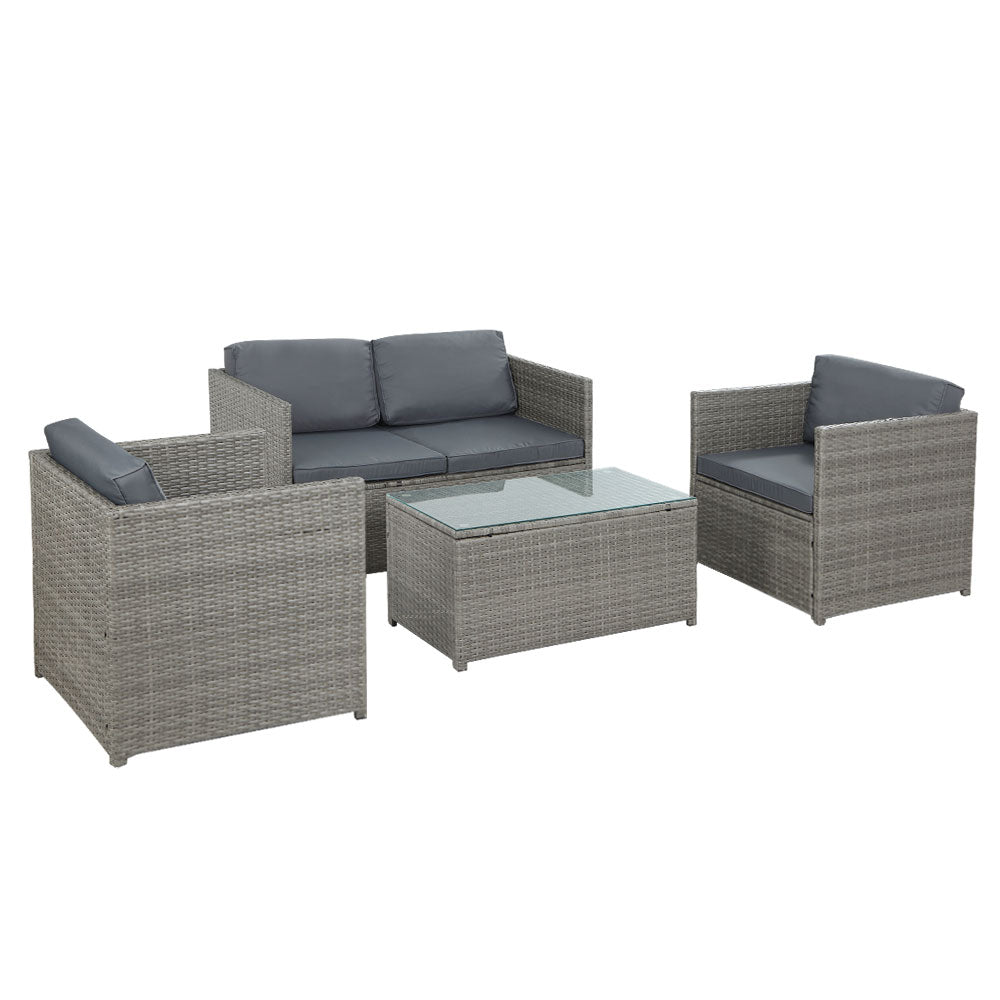 Marlook 4-Piece Outdoor Sofa Set Wicker Couch Lounge Setting Grey