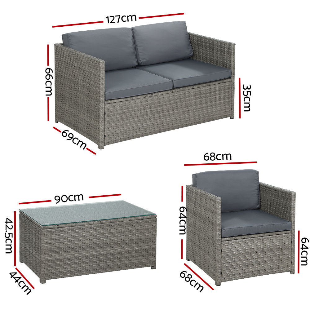 Marlook 4-Piece Outdoor Sofa Set Wicker Couch Lounge Setting Grey