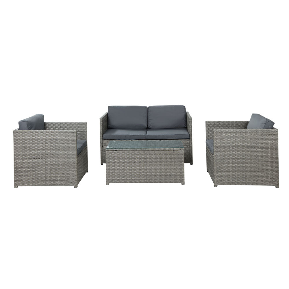 Marlook 4-Piece Outdoor Sofa Set Wicker Couch Lounge Setting Grey