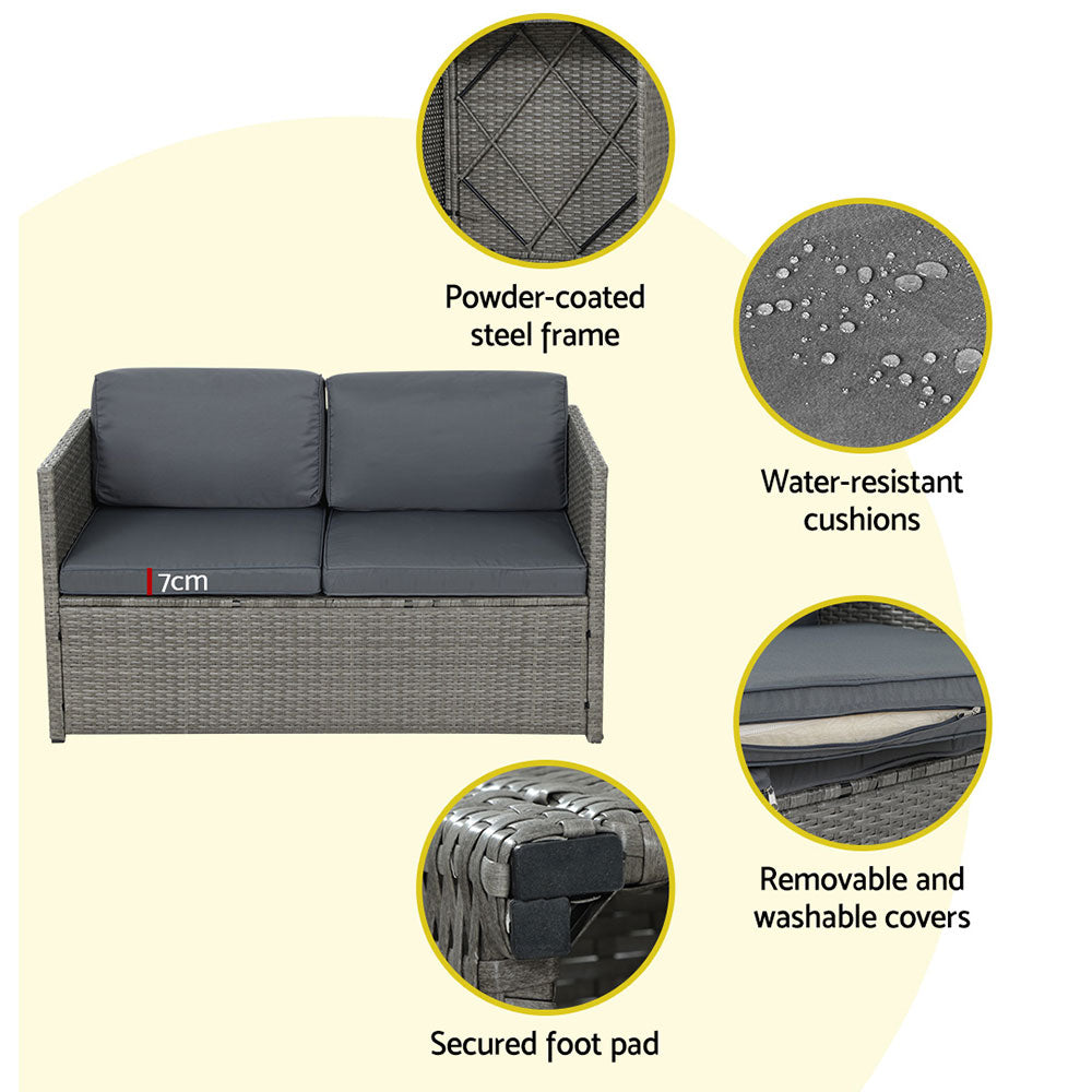 Marlook 4-Piece Outdoor Sofa Set Wicker Couch Lounge Setting Grey