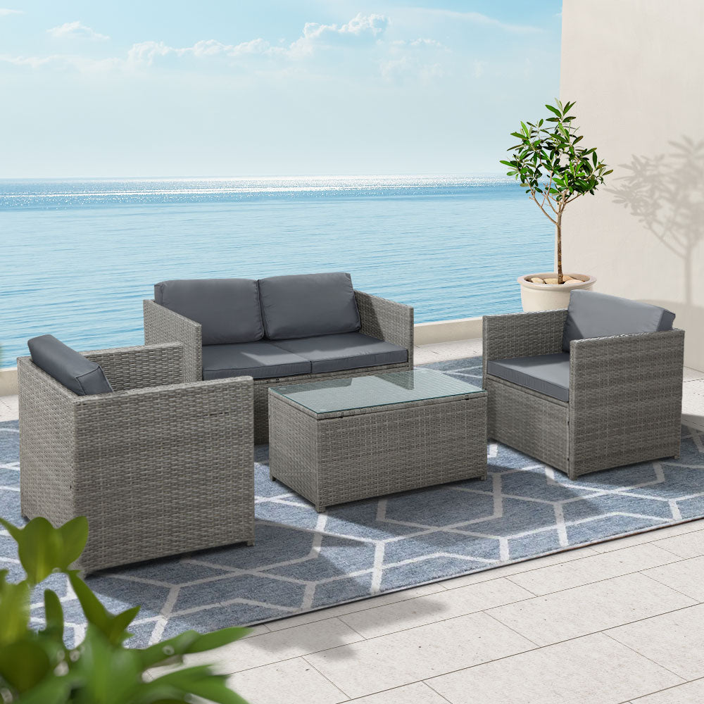 Marlook 4-Piece Outdoor Sofa Set Wicker Couch Lounge Setting Grey