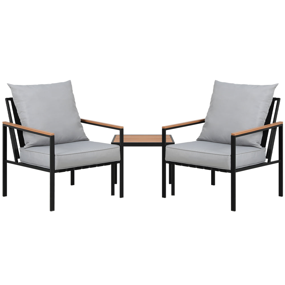 Marlook 3PC Outdoor Furniture Bistro Set Lounge Setting Chairs Table Patio Black