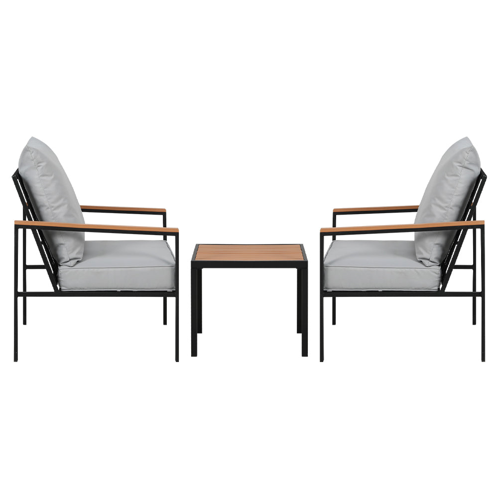 Marlook 3PC Outdoor Furniture Bistro Set Lounge Setting Chairs Table Patio Black