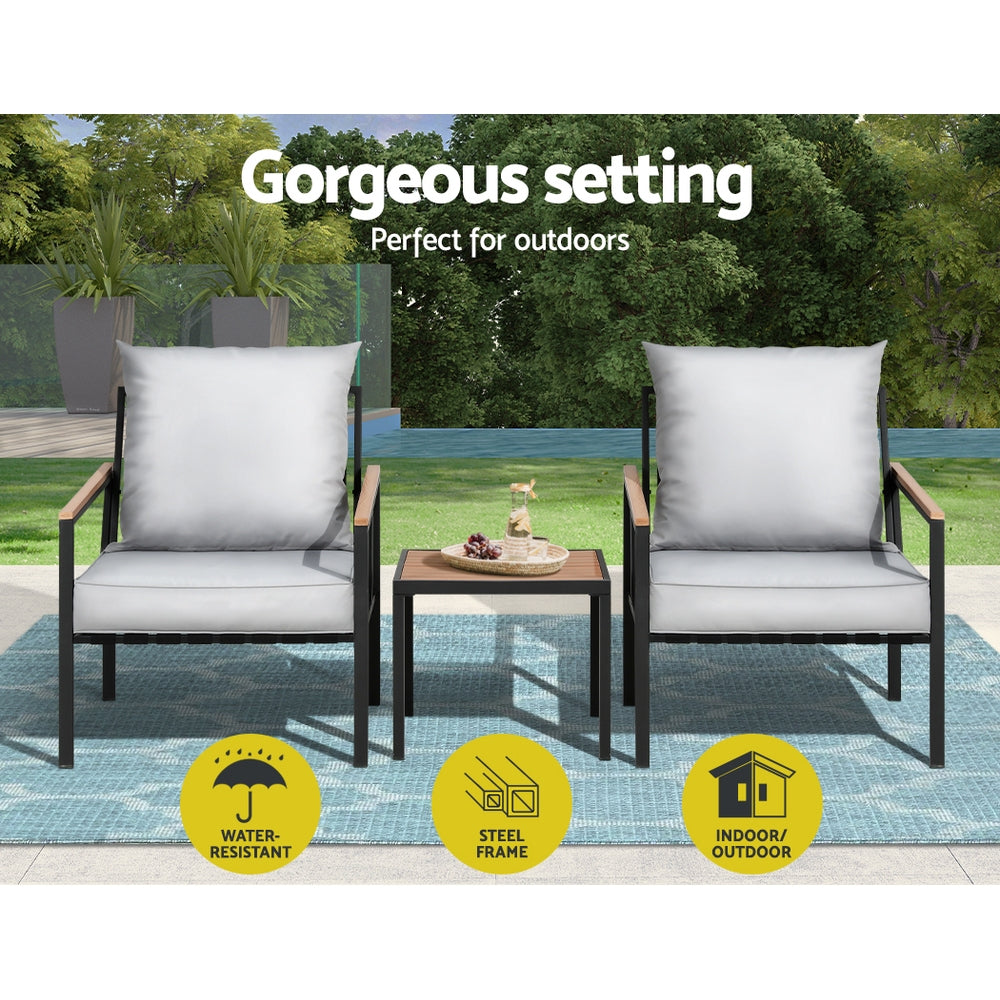 Marlook 3PC Outdoor Furniture Bistro Set Lounge Setting Chairs Table Patio Black
