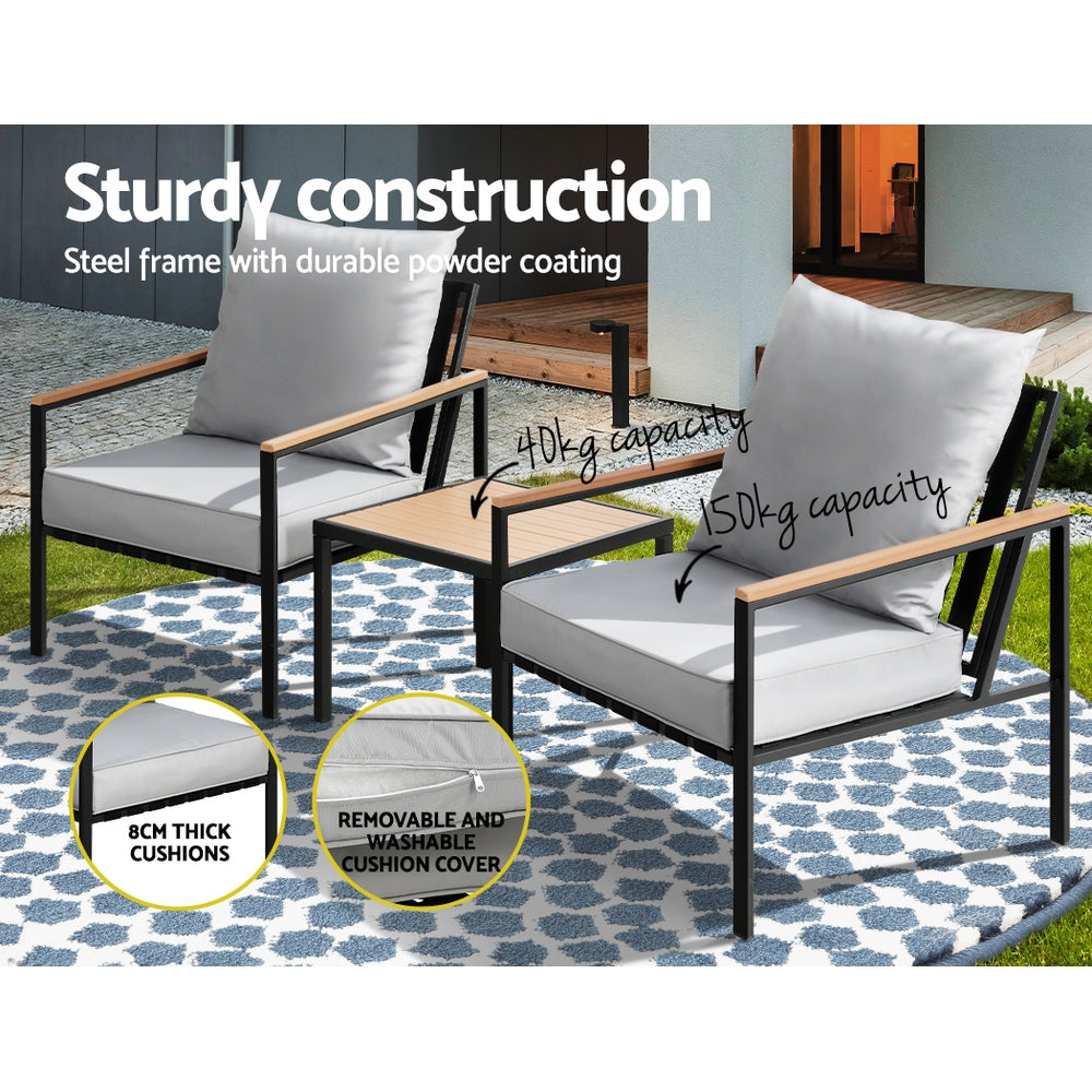 Marlook 3PC Outdoor Furniture Bistro Set Lounge Setting Chairs Table Patio Black
