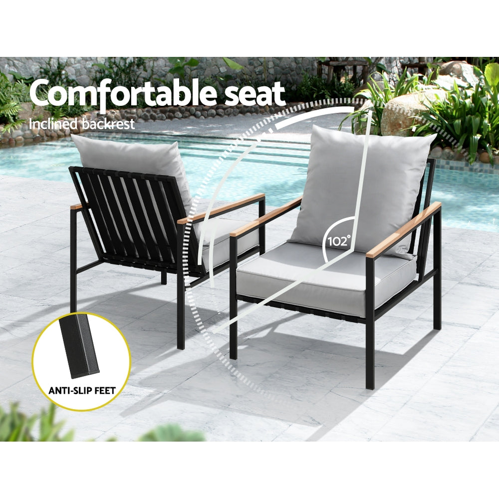 Marlook 3PC Outdoor Furniture Bistro Set Lounge Setting Chairs Table Patio Black