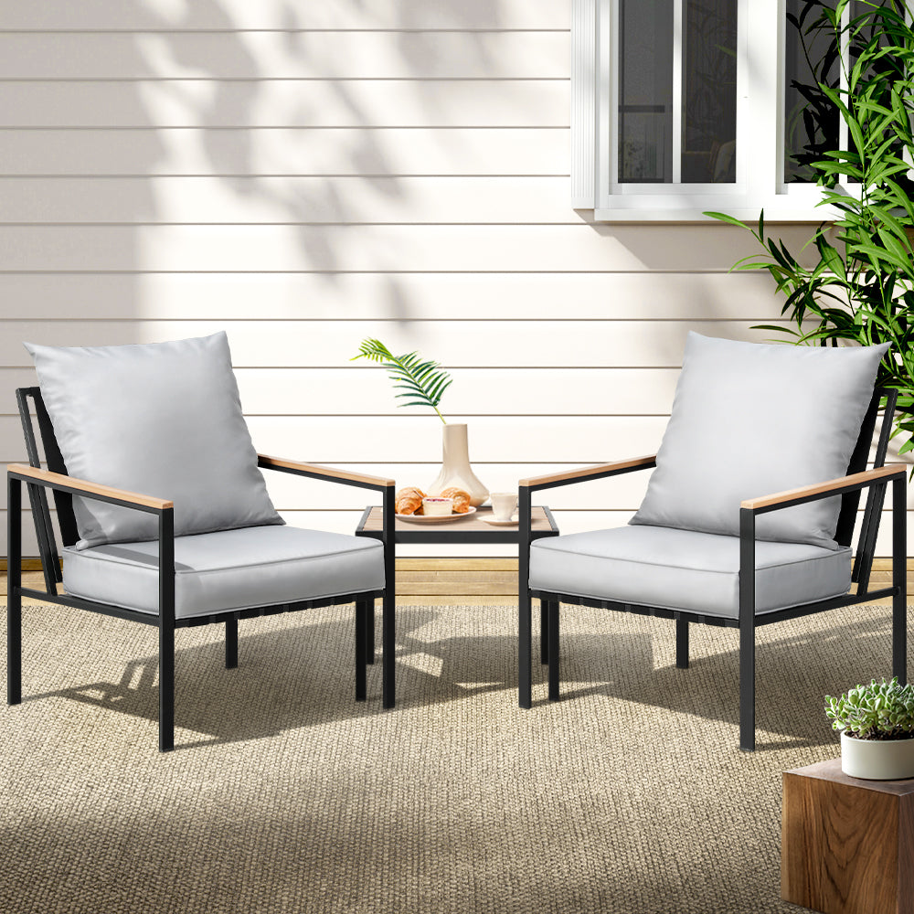Marlook 3PC Outdoor Furniture Bistro Set Lounge Setting Chairs Table Patio Black