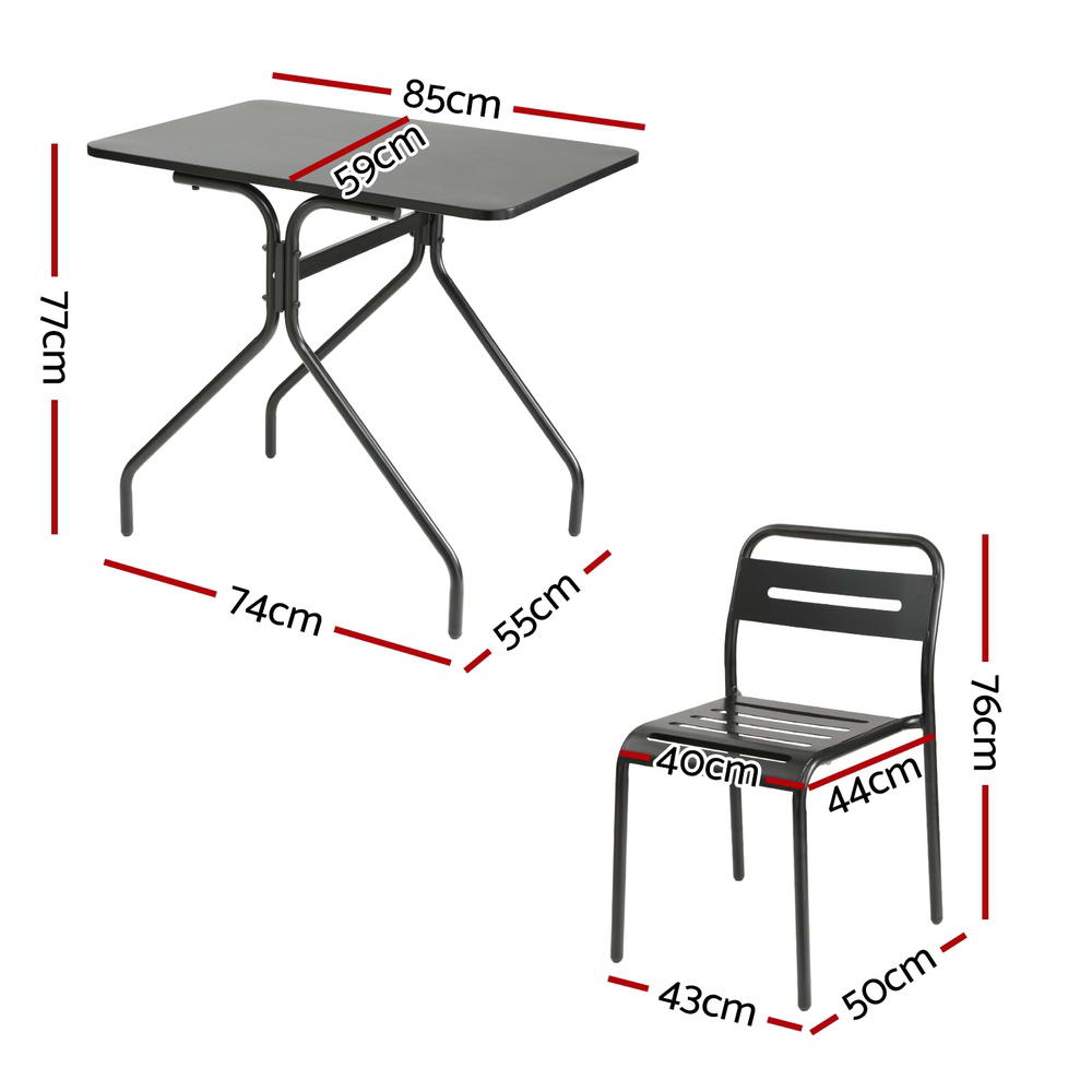 Marlook 3PC Outdoor Bistro Set Patio Furniture Steel Table and Chairs Black