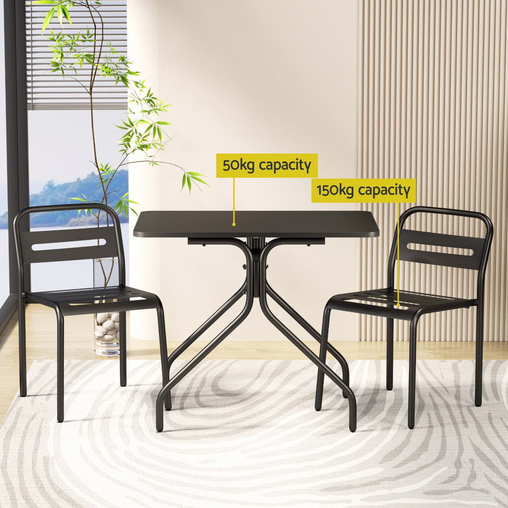 Marlook 3PC Outdoor Bistro Set Patio Furniture Steel Table and Chairs Black