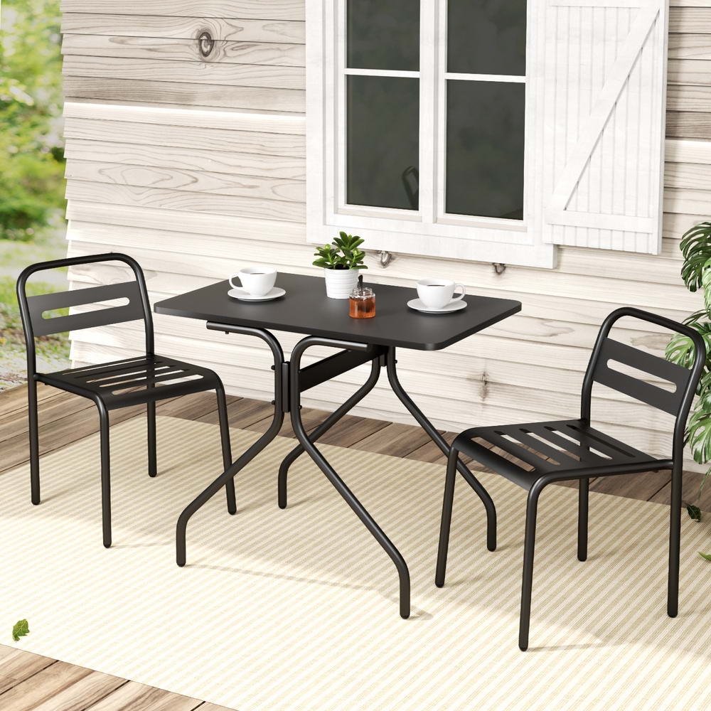 Marlook 3PC Outdoor Bistro Set Patio Furniture Steel Table and Chairs Black