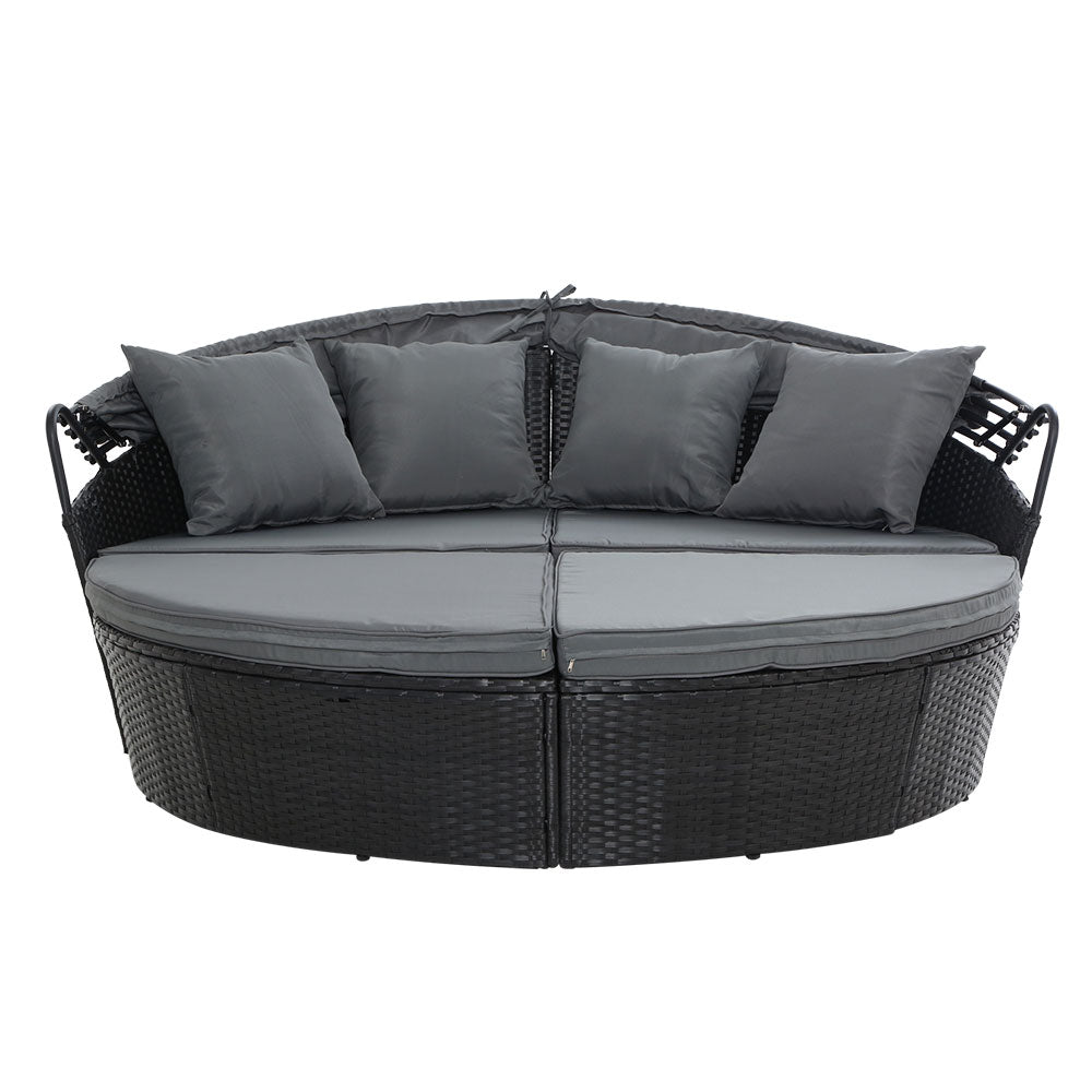 Marlook Sun Lounge Setting Wicker Lounger Day Bed Outdoor Furniture Patio Black