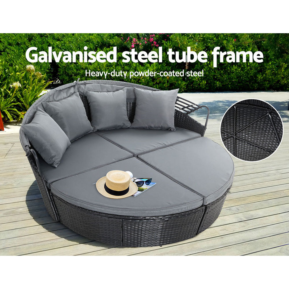 Marlook Sun Lounge Setting Wicker Lounger Day Bed Outdoor Furniture Patio Black