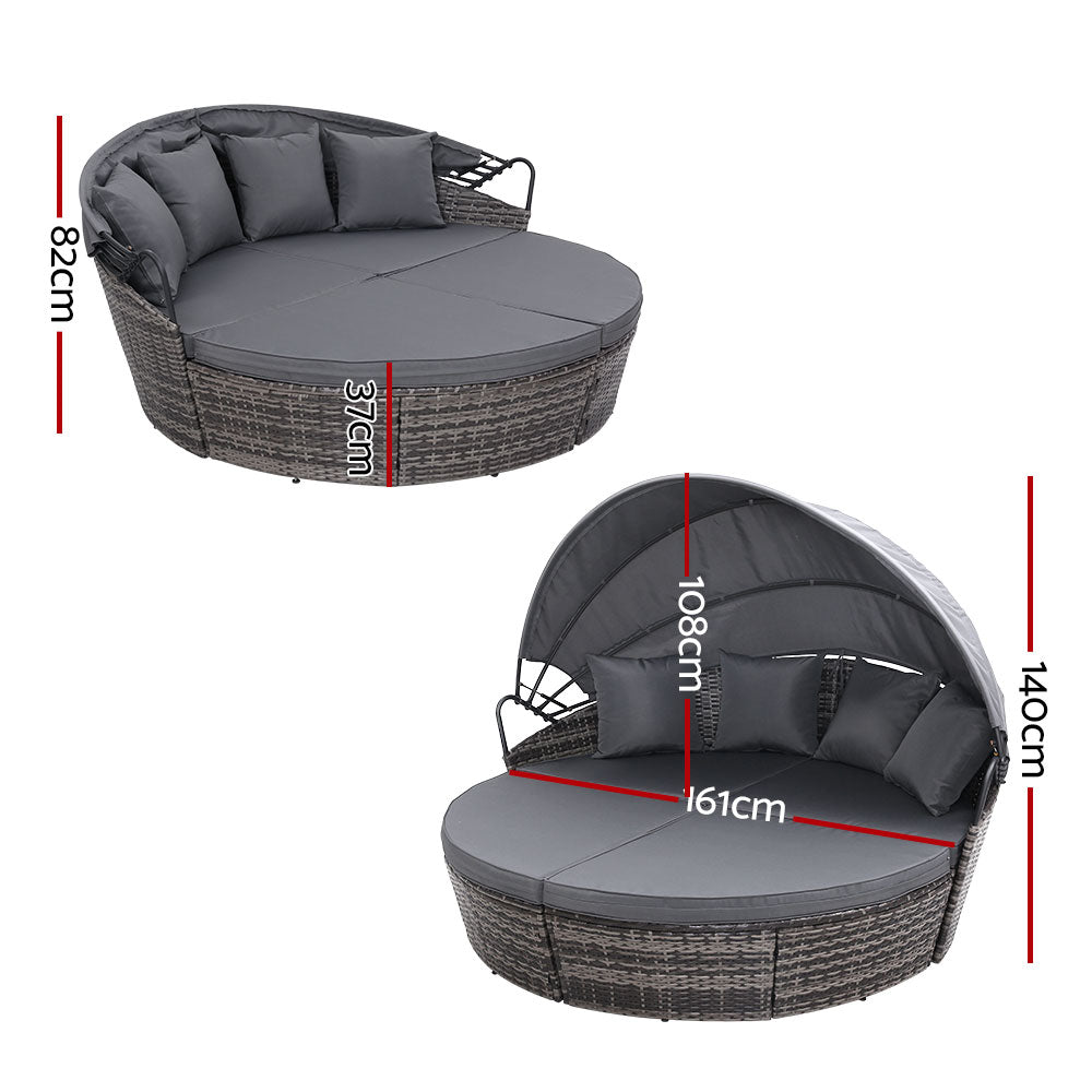 Marlook Sun Lounge Setting Wicker Lounger Day Bed Outdoor Furniture Patio Grey