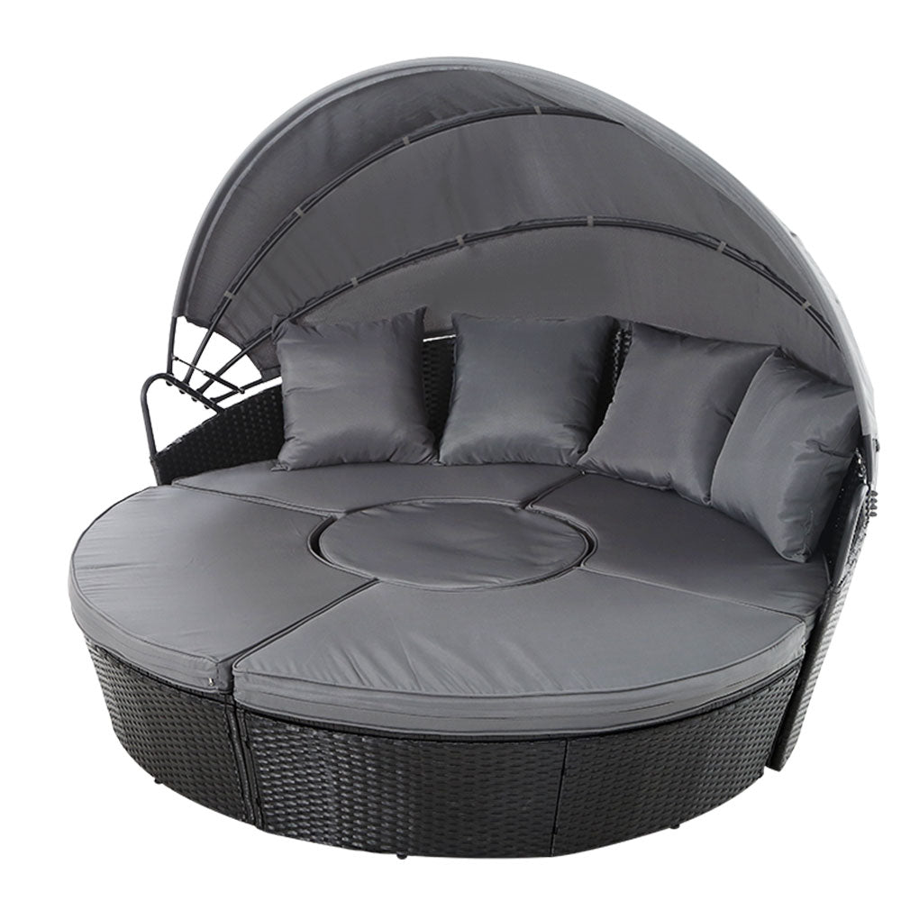 Marlook Sun Lounge Setting Wicker Lounger Day Bed Patio Outdoor Furniture Black