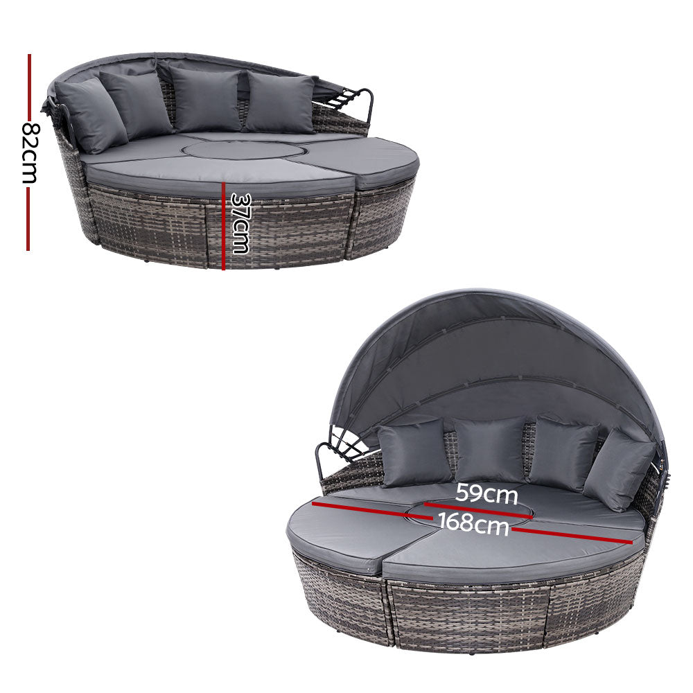 Marlook Sun Lounge Setting Wicker Lounger Day Bed Patio Outdoor Furniture Grey