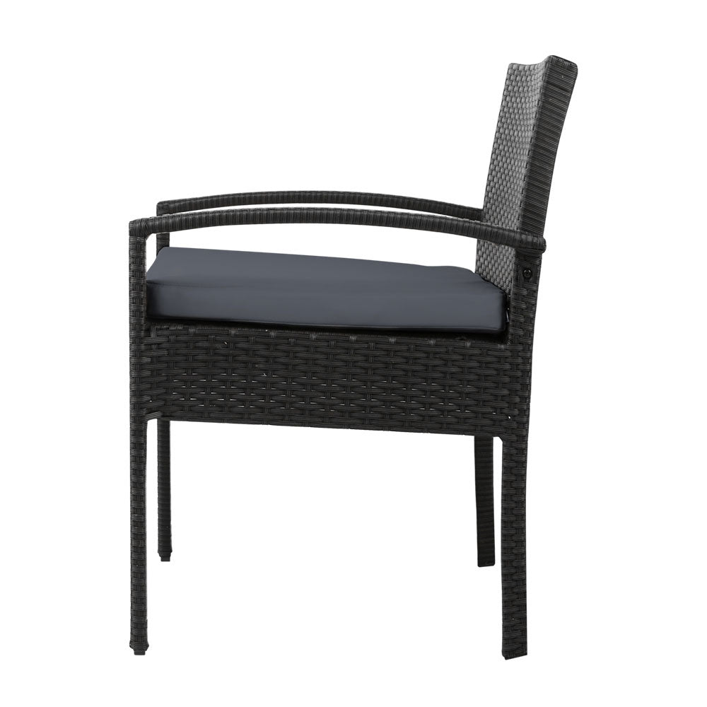 Marlook 3PC Patio Furniture Bistro Set Wicker Outdoor Lounge Setting Black