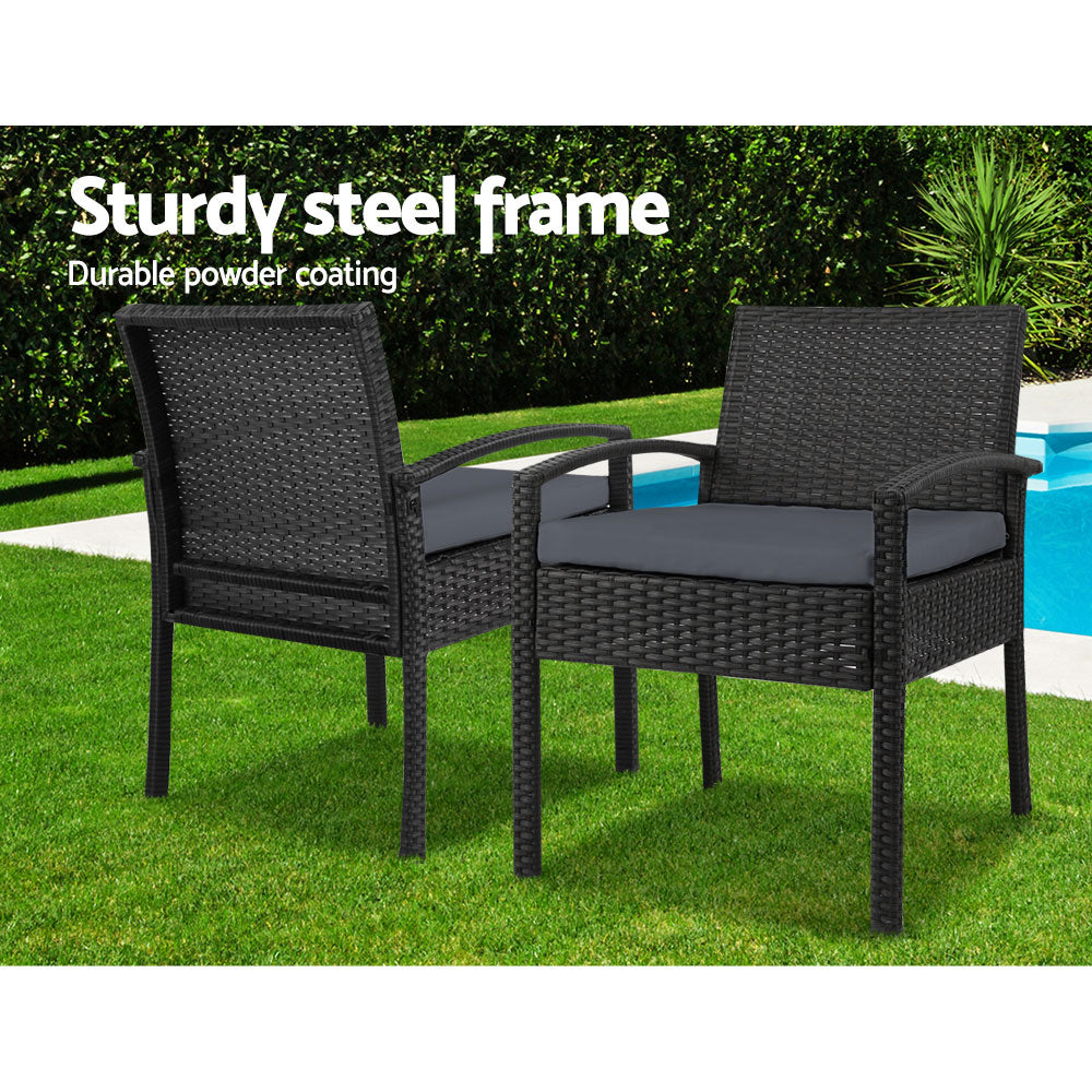 Marlook 3PC Patio Furniture Bistro Set Wicker Outdoor Lounge Setting Black