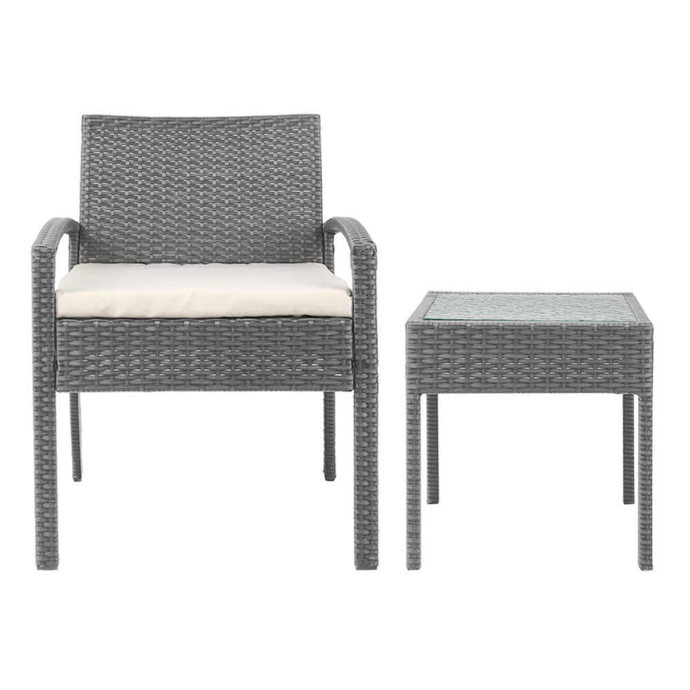 Marlook 3PC Patio Furniture Bistro Set Wicker Outdoor Lounge Setting Grey