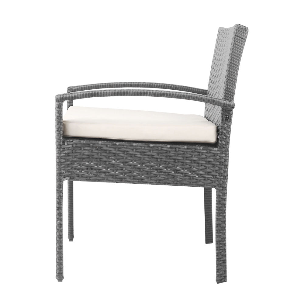 Marlook 3PC Patio Furniture Bistro Set Wicker Outdoor Lounge Setting Grey