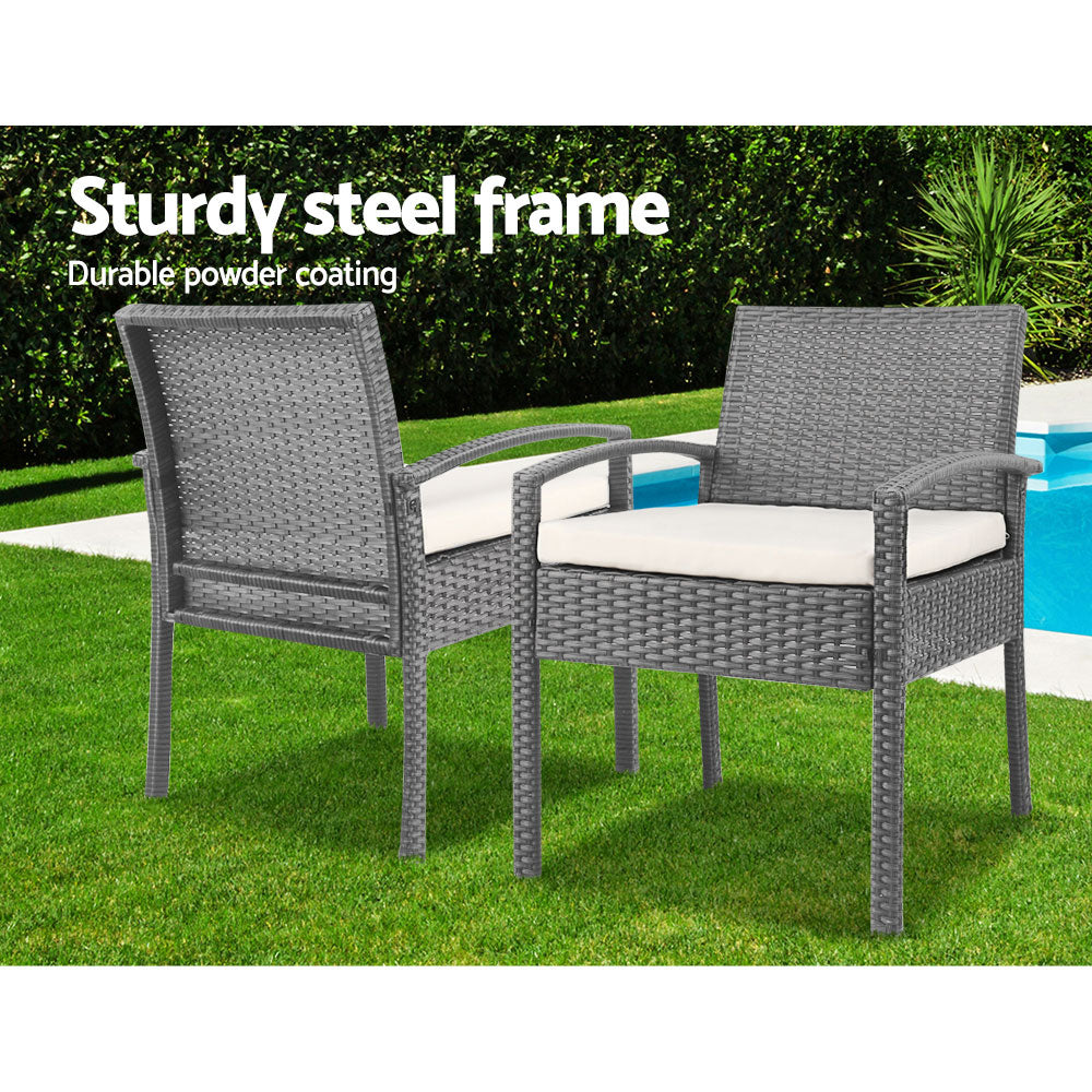 Marlook 3PC Patio Furniture Bistro Set Wicker Outdoor Lounge Setting Grey