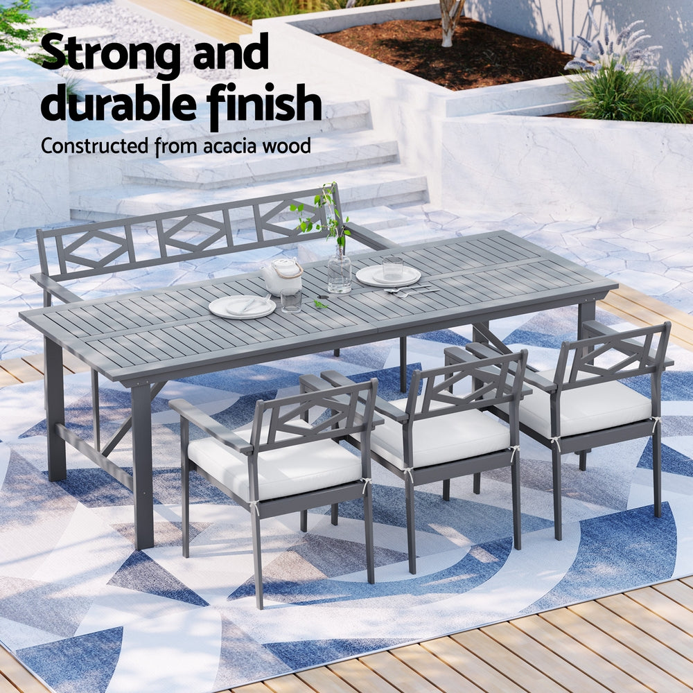 Marlook Outdoor Dining Set 5 Piece Wooden Table Chairs Setting Grey