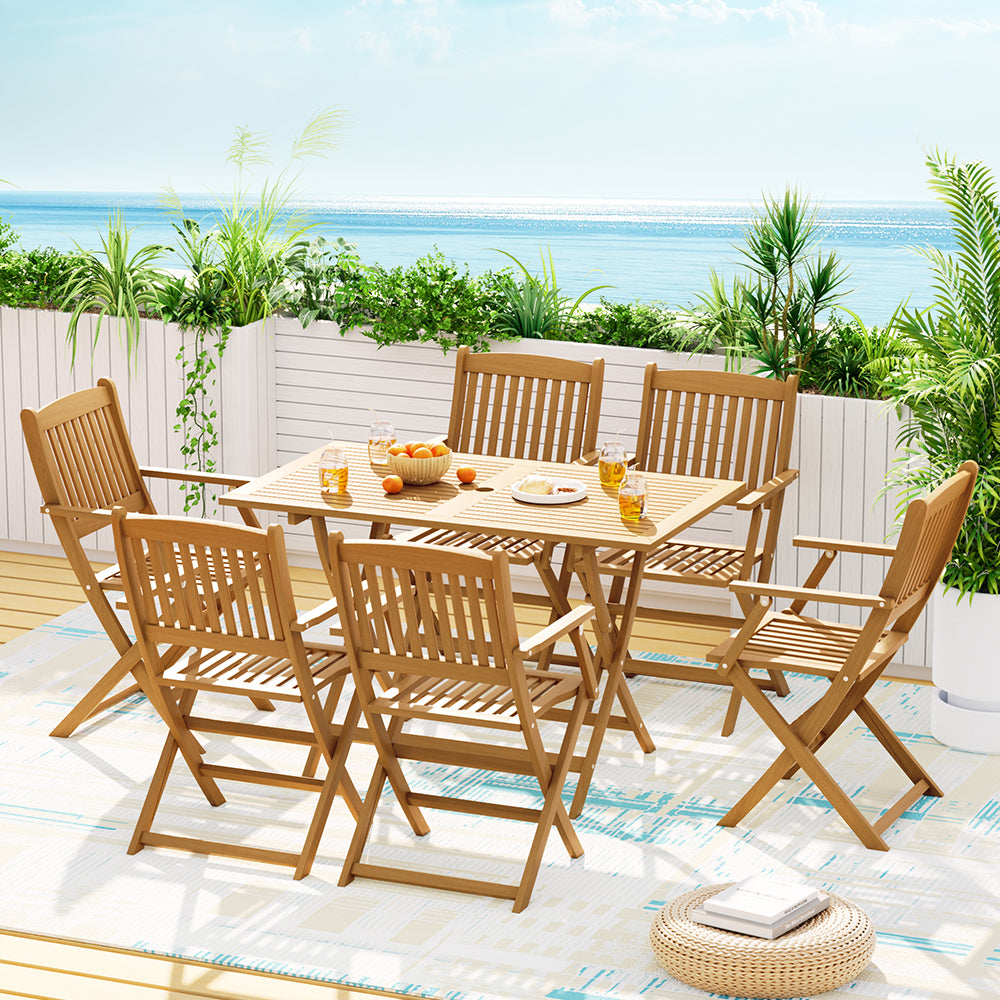 Marlook Outdoor Dining Set 7 Piece Wooden Table Chairs Setting Foldable