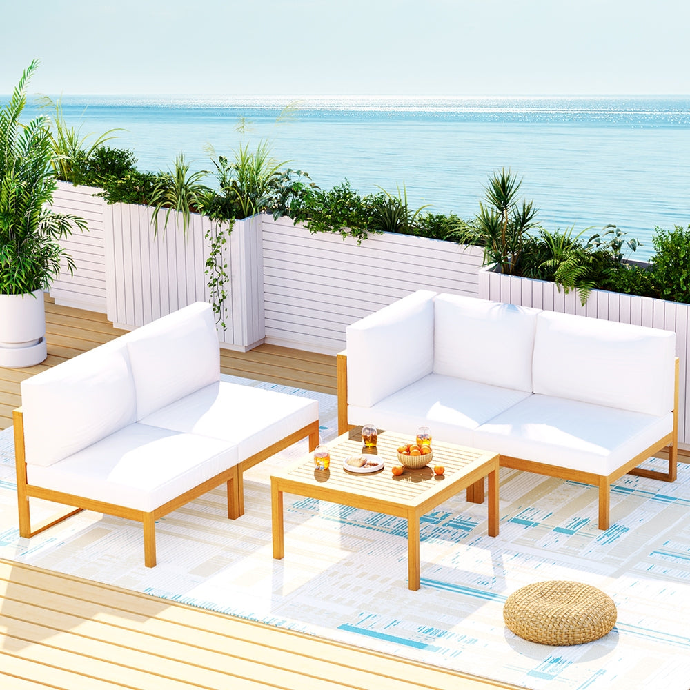 Marlook 4-Seater Outdoor Sofa Set Wooden Lounge Setting 5PCS