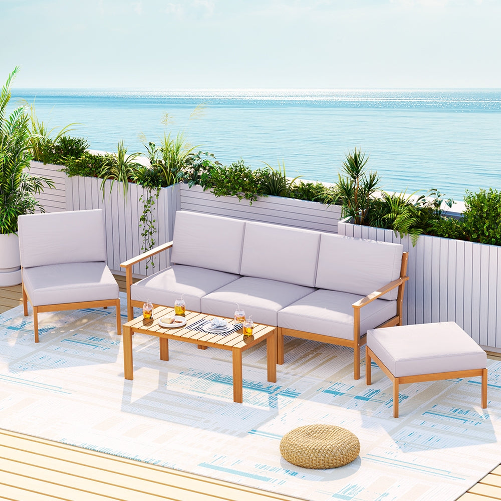 Marlook 5-Seater Outdoor Sofa Set Wooden Lounge Setting 6PCS