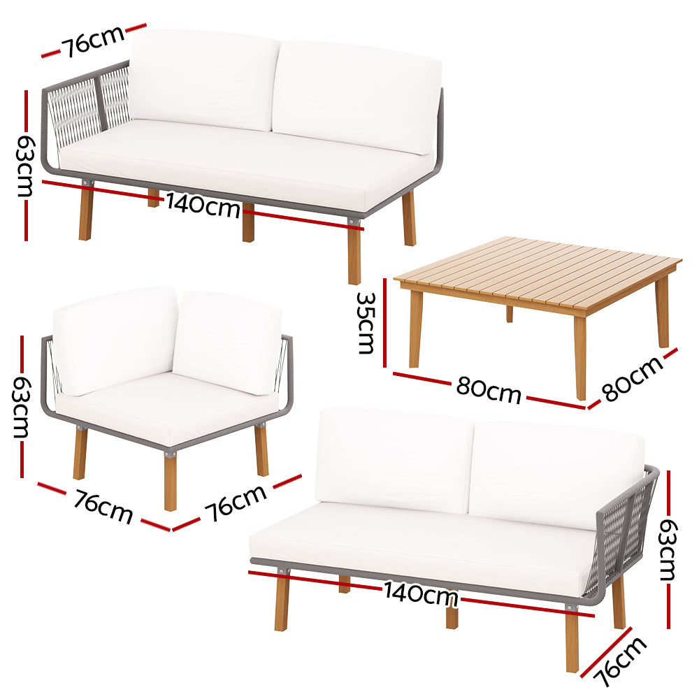 Marlook 5-Seater Outdoor Sofa Set Wooden Lounge Setting Aluminum
