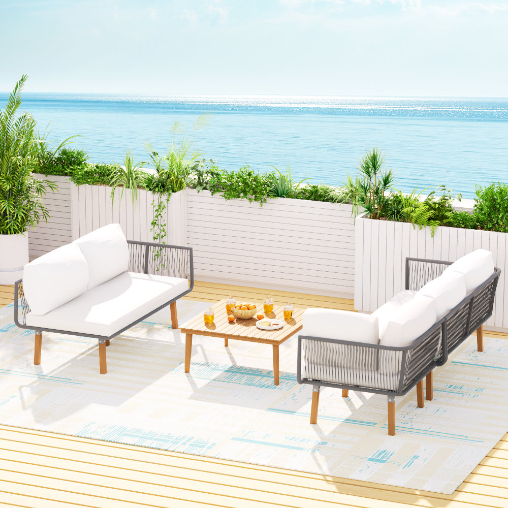 Marlook 5-Seater Outdoor Sofa Set Wooden Lounge Setting Aluminum