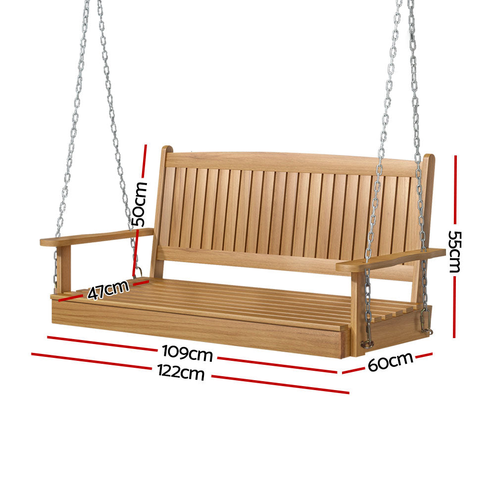 Marlook Porch Swing Chair With Chain Outdoor Furniture Wooden Bench 2 Seat Teak