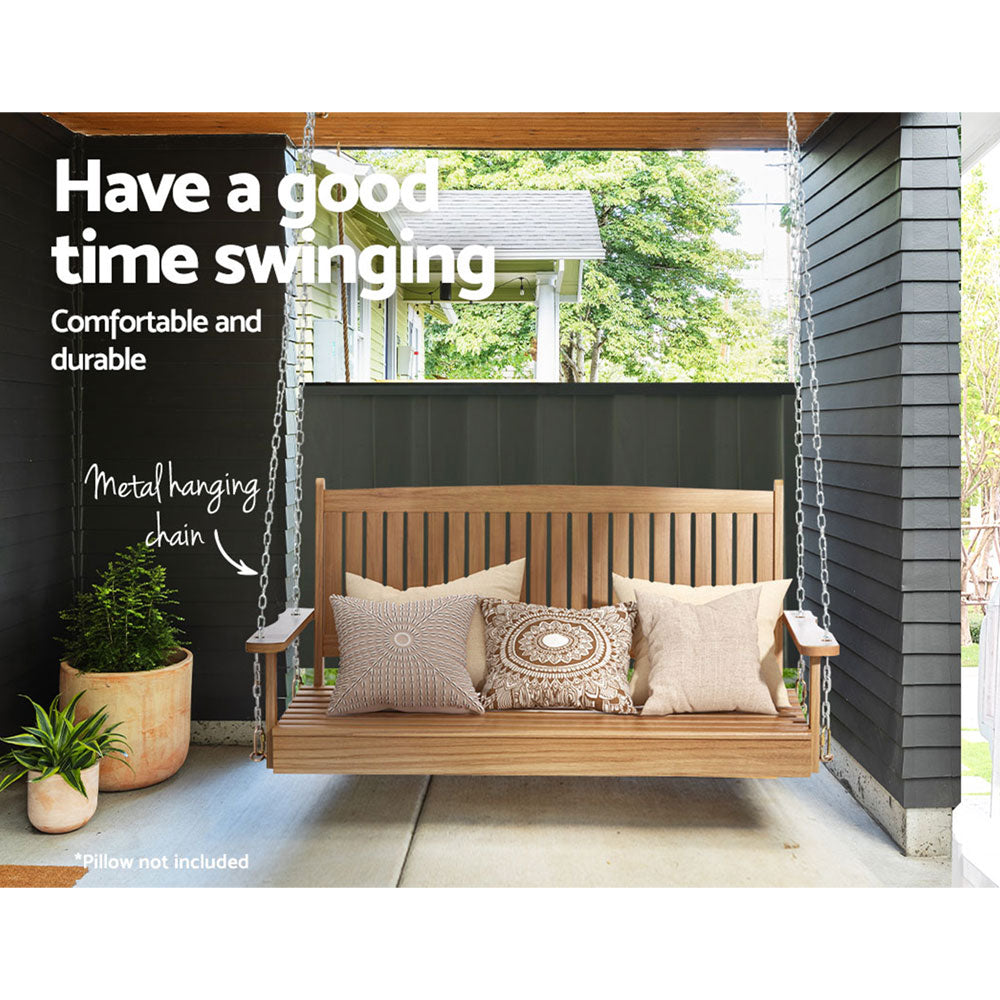 Marlook Porch Swing Chair With Chain Outdoor Furniture Wooden Bench 2 Seat Teak