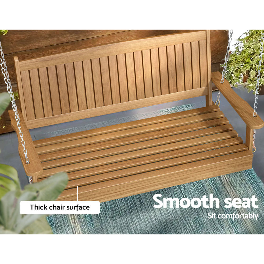 Marlook Porch Swing Chair With Chain Outdoor Furniture Wooden Bench 2 Seat Teak