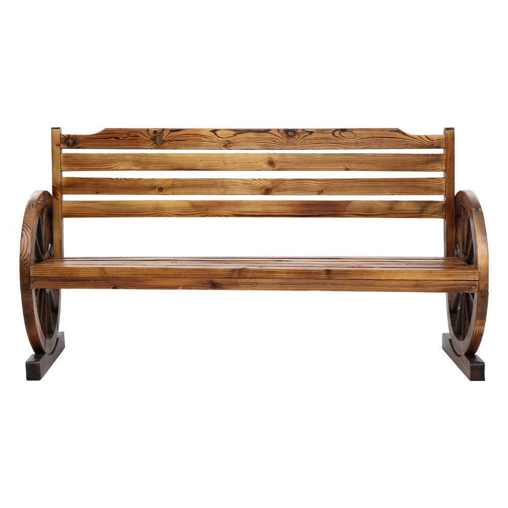 Marlook Outdoor Garden Bench Wooden 3 Seat Wagon Chair Lounge Patio Furniture