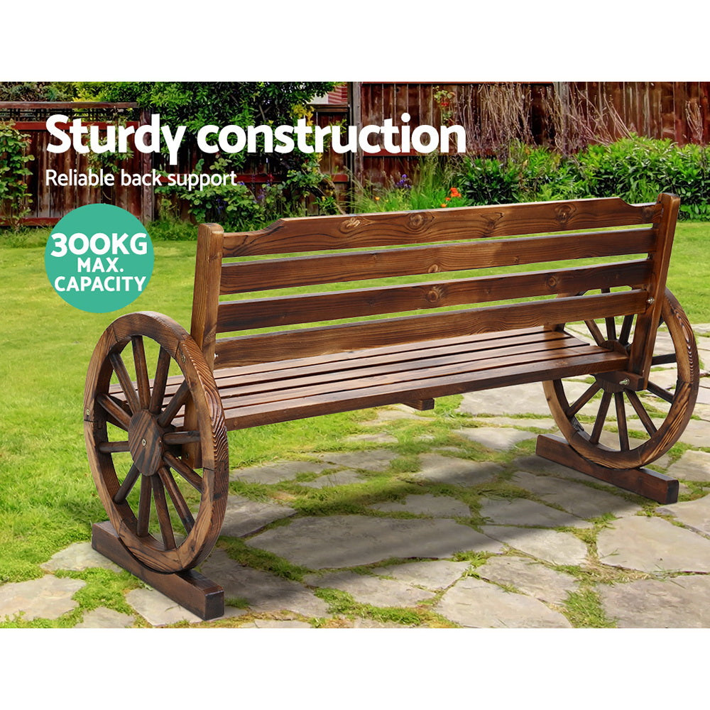 Marlook Outdoor Garden Bench Wooden 3 Seat Wagon Chair Lounge Patio Furniture