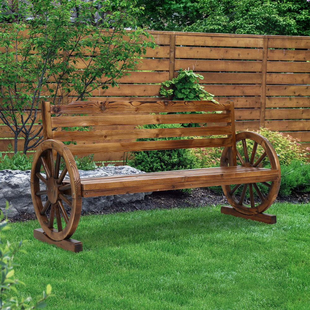 Marlook Outdoor Garden Bench Wooden 3 Seat Wagon Chair Lounge Patio Furniture