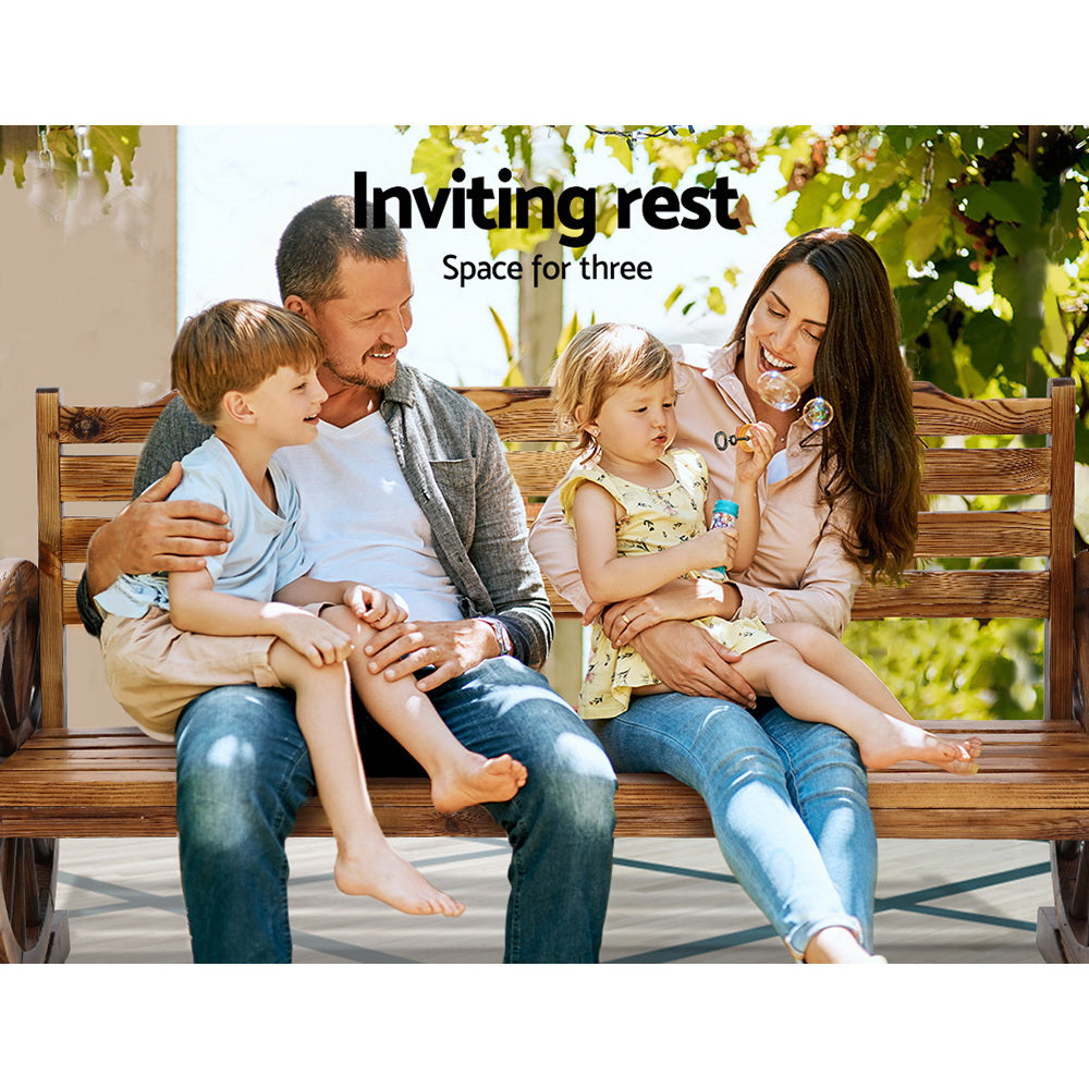 Marlook Outdoor Garden Bench Wooden 3 Seat Wagon Chair Lounge Patio Furniture