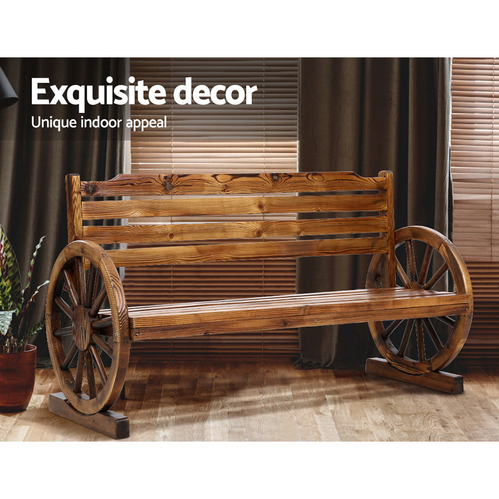 Marlook Outdoor Garden Bench Wooden 3 Seat Wagon Chair Lounge Patio Furniture