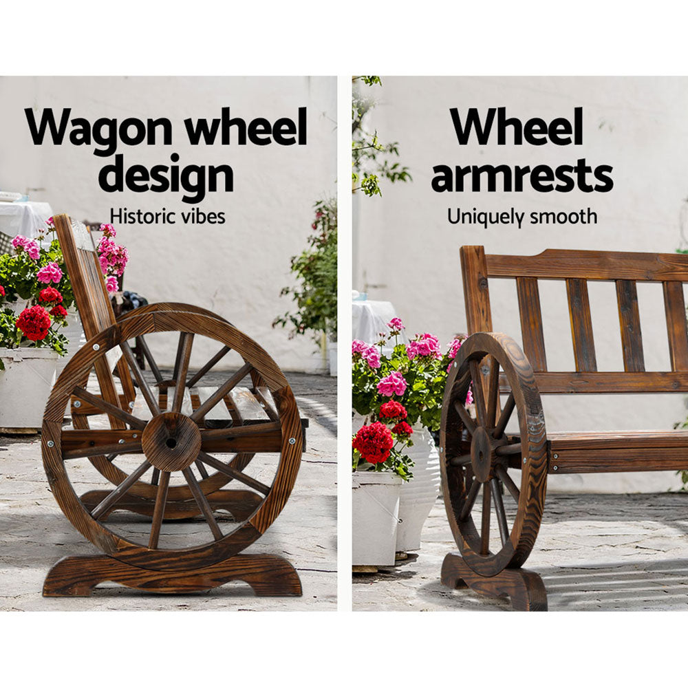 Marlook Outdoor Garden Bench Wooden 2 Seater Wagon Chair Patio Furniture Brown