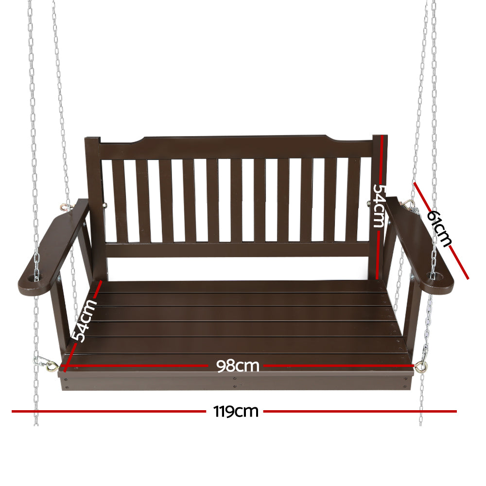 Marlook Porch Swing Chair with Chain Garden Bench Outdoor Furniture Wooden Brown