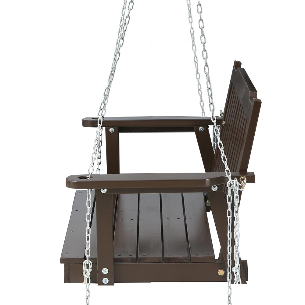 Marlook Porch Swing Chair with Chain Garden Bench Outdoor Furniture Wooden Brown