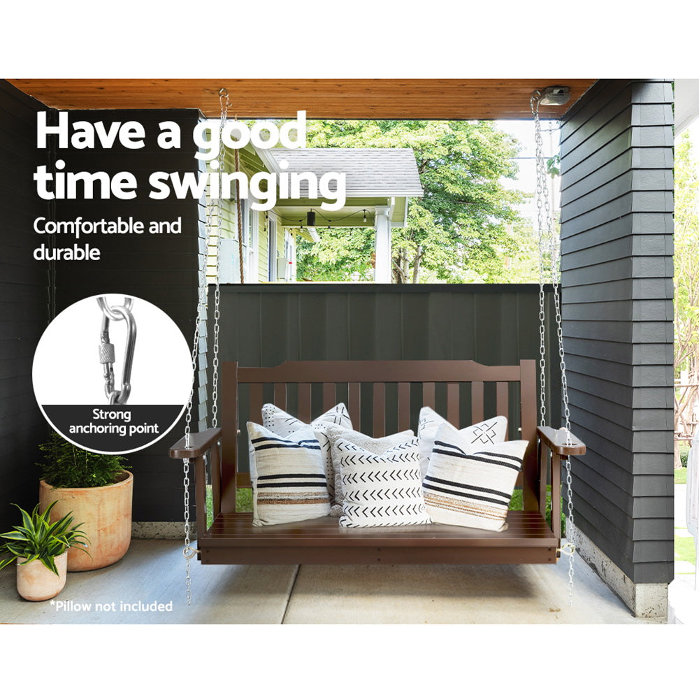 Marlook Porch Swing Chair with Chain Garden Bench Outdoor Furniture Wooden Brown