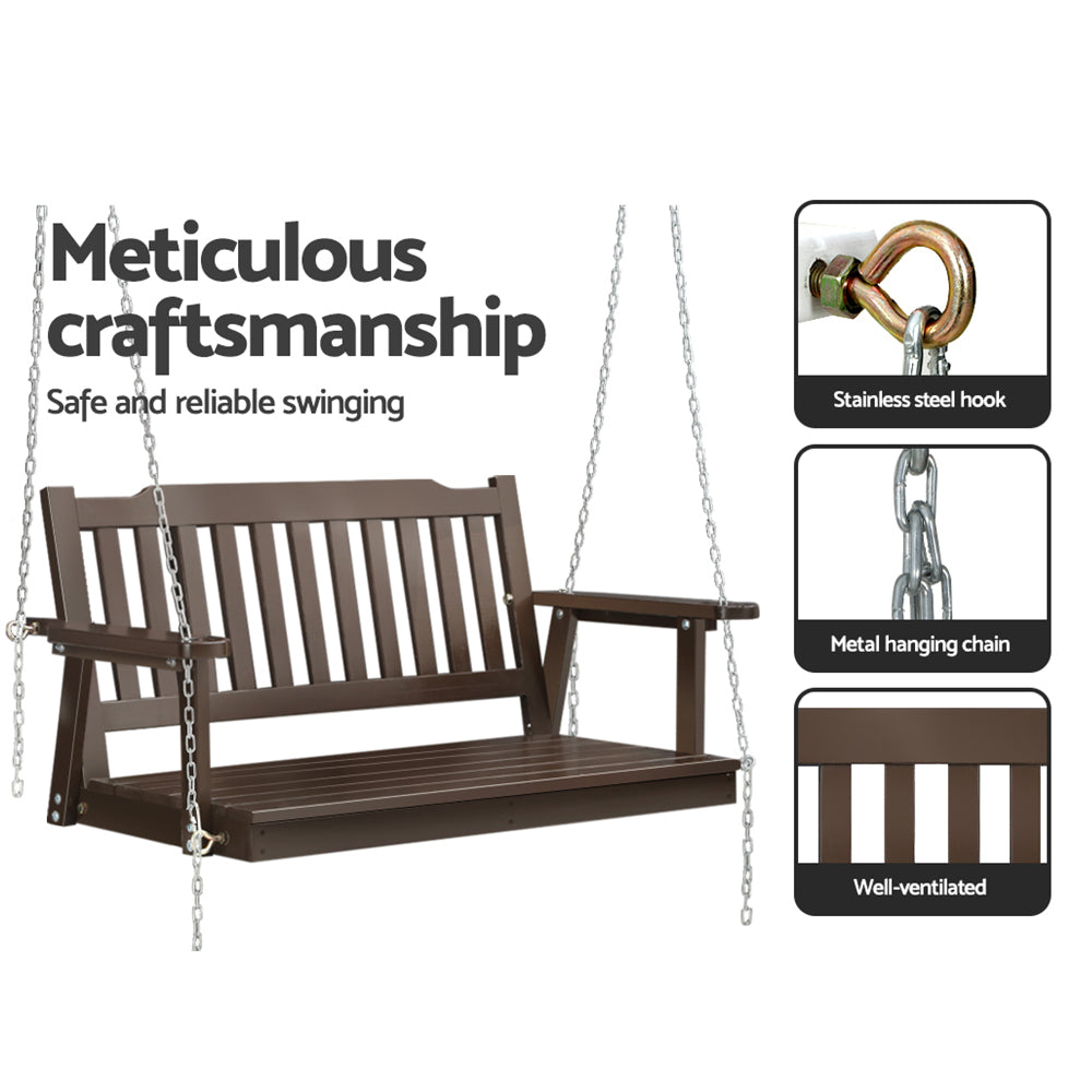 Marlook Porch Swing Chair with Chain Garden Bench Outdoor Furniture Wooden Brown