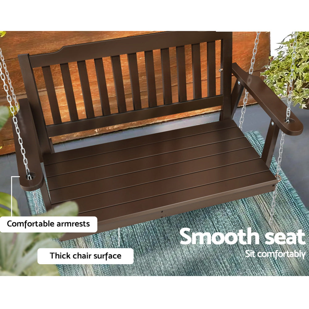 Marlook Porch Swing Chair with Chain Garden Bench Outdoor Furniture Wooden Brown