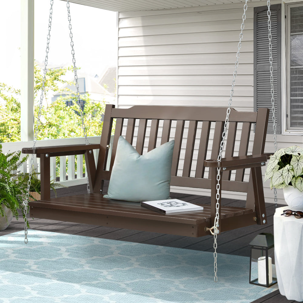 Marlook Porch Swing Chair with Chain Garden Bench Outdoor Furniture Wooden Brown