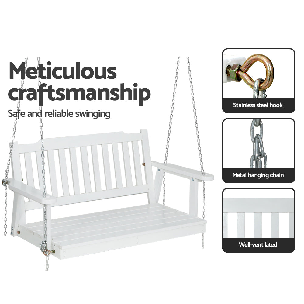 Marlook Porch Swing Chair with Chain Garden Bench Outdoor Furniture Wooden White