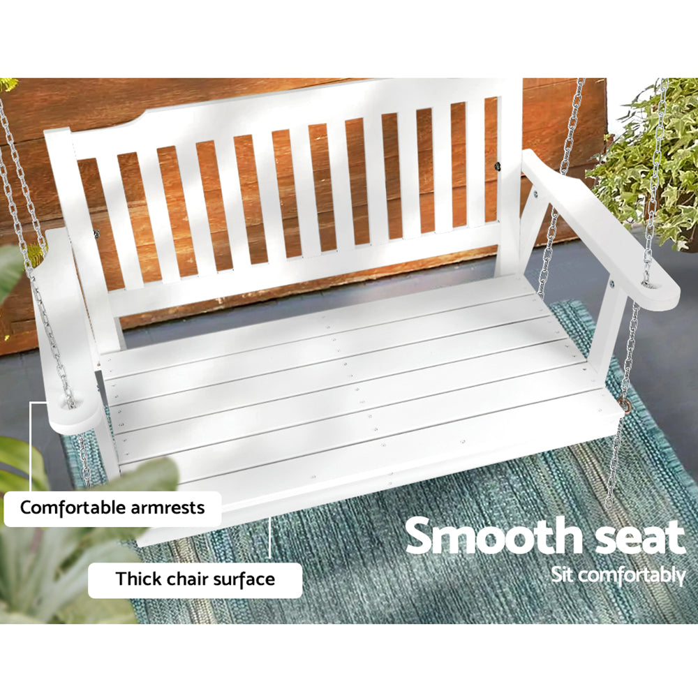 Marlook Porch Swing Chair with Chain Garden Bench Outdoor Furniture Wooden White
